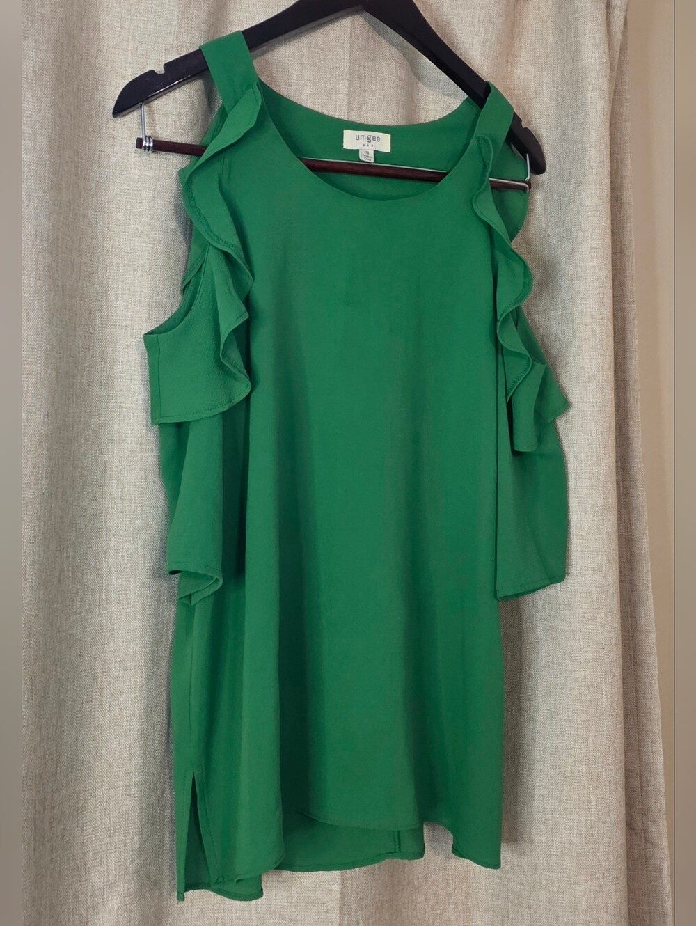 Umgee Green Cold-Shoulder Ruffle Blouse